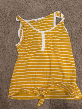 Striped Yellow & White Tie-Hem Tank Top